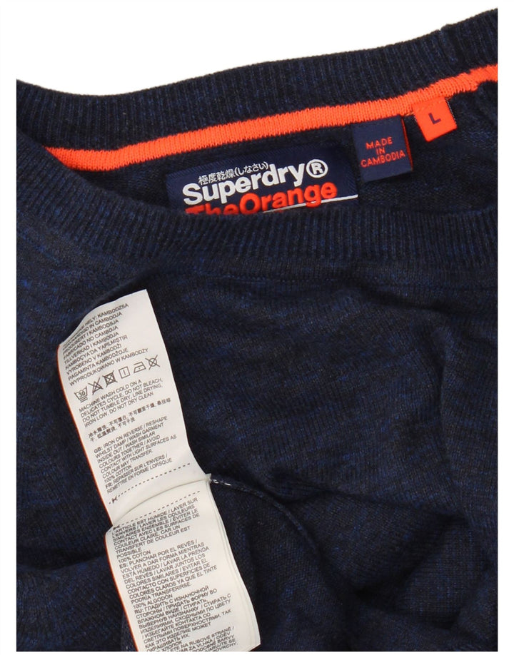 Ανδρικό πουλόβερ με λαιμόκοψη Superdry μεγάλο μπλε βαμβακερό