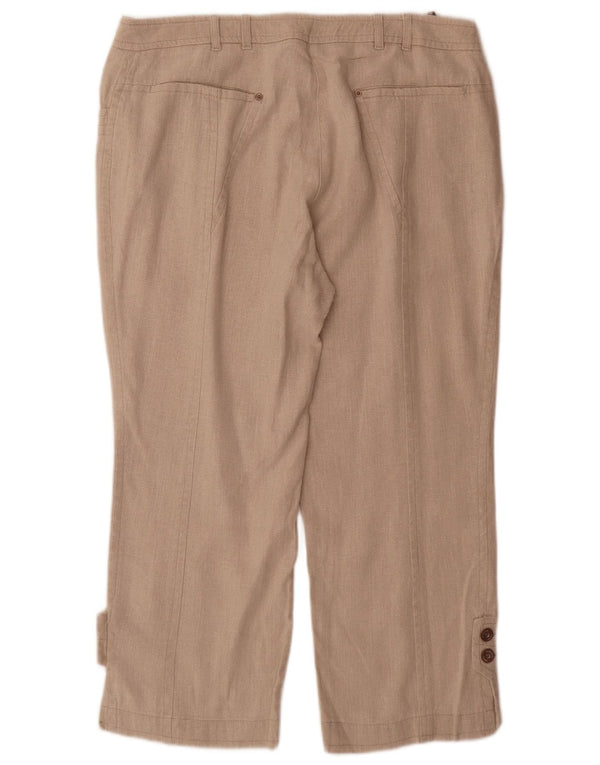 Hirsch Womens Wide Leg Casual Trousers UK 18 XL W36 L26 Beige Linen