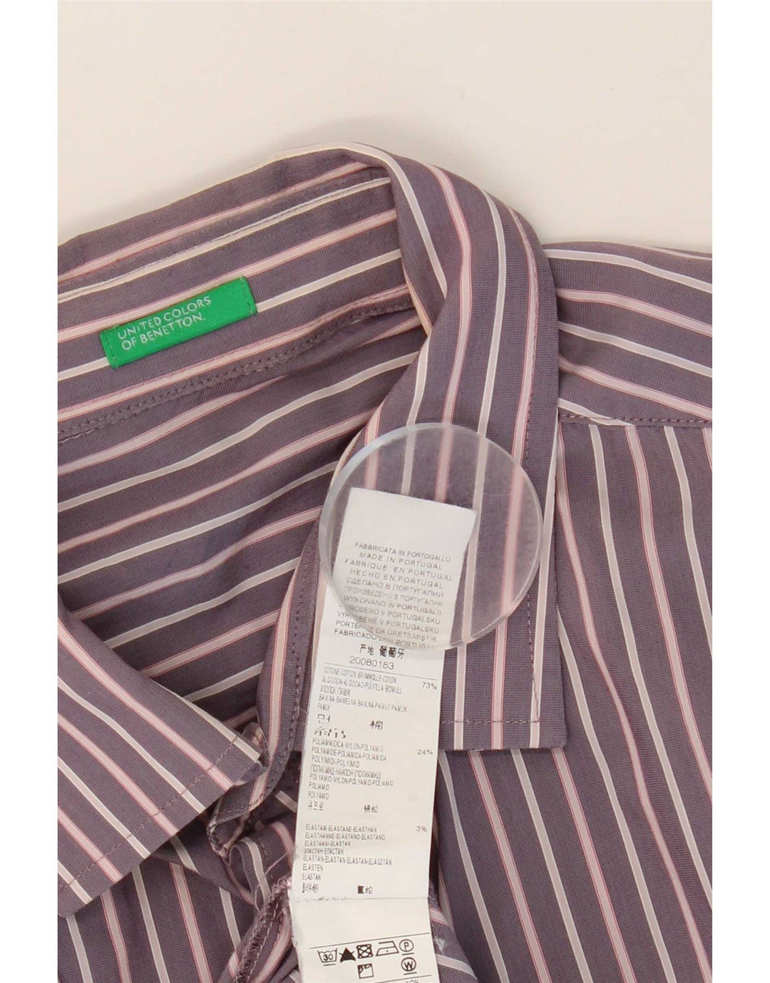 Ανδρικό πουκάμισο Benetton XL Μωβ ριγέ βαμβακερό