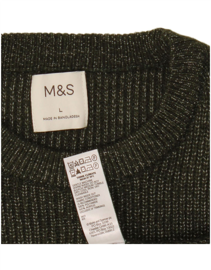 Marks & Spencer Ανδρικό πουλόβερ με λαιμόκοψη μεγάλου χακί πολυαμιδίου