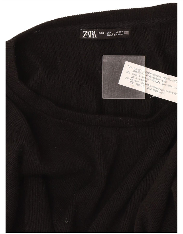 Zara Γυναικείο πουλόβερ με λαιμόκαυμα UK 16 Large μαύρο πολυεστέρα