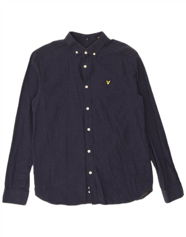 Ανδρικό πουκάμισο LYLE & SCOTT Βαμβακερό μεσαίο ναυτικό μπλε με στίγματα