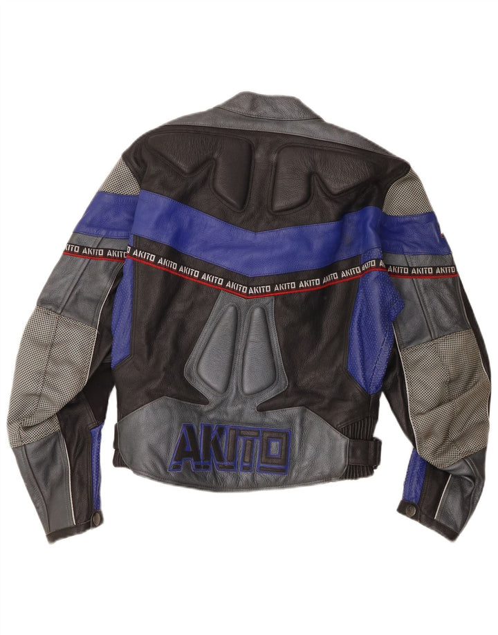 Γυναικείο δερμάτινο γραφικό τζάκετ Racer UK 12 Medium Black Colourblock