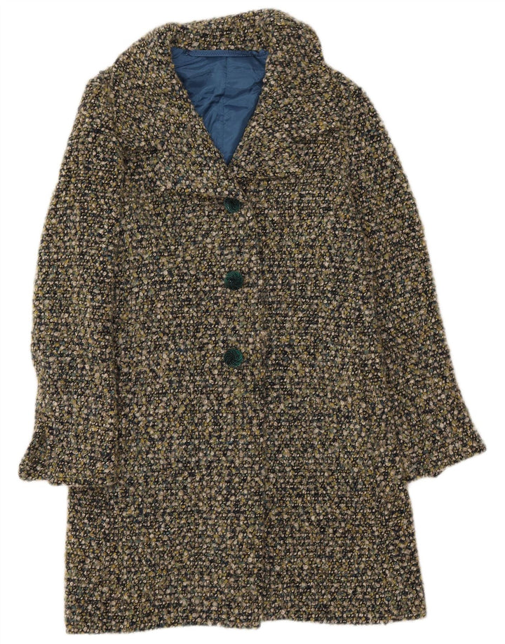 VINTAGE Womens Overcoat UK 14 Medium Grey Flecked