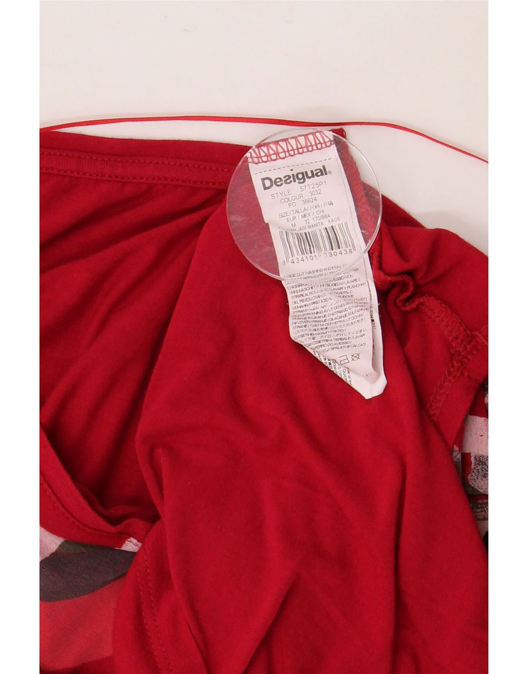 DESIGUAL Γυναικείο τοπ με γραφικά 3/4 μανίκια UK 14 μεσαία κόκκινη βισκόζη