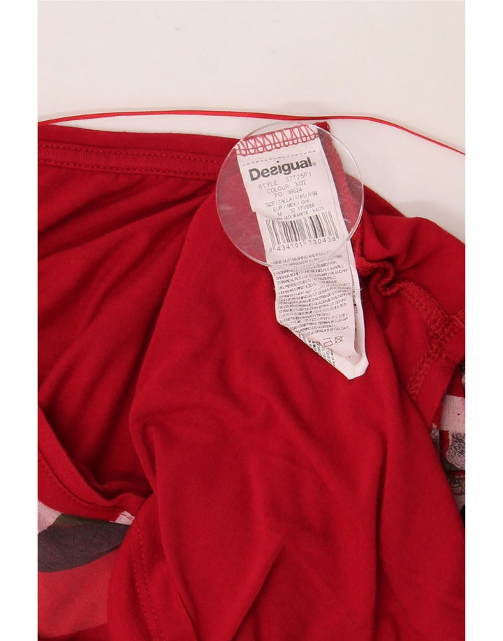 DESIGUAL Γυναικείο τοπ με γραφικά 3/4 μανίκια UK 14 μεσαία κόκκινη βισκόζη