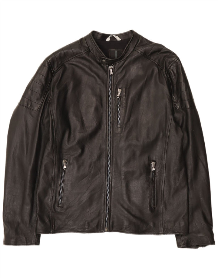 Bayside Ανδρικό Δερμάτινο Μπουφάν Racer UK 42 XL Μαύρο Δερμάτινο