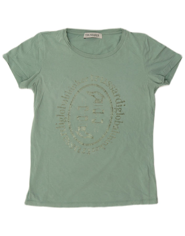 Γυναικείο γραφικό T-Shirt Trussardi Top UK 14 Μεσαίο πράσινο βαμβακερό