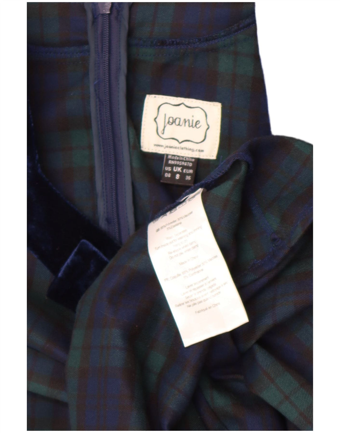 Γυναικείο μακρυμάνικο φόρεμα Joanie A-Line UK 8 Small Green Check Polyester