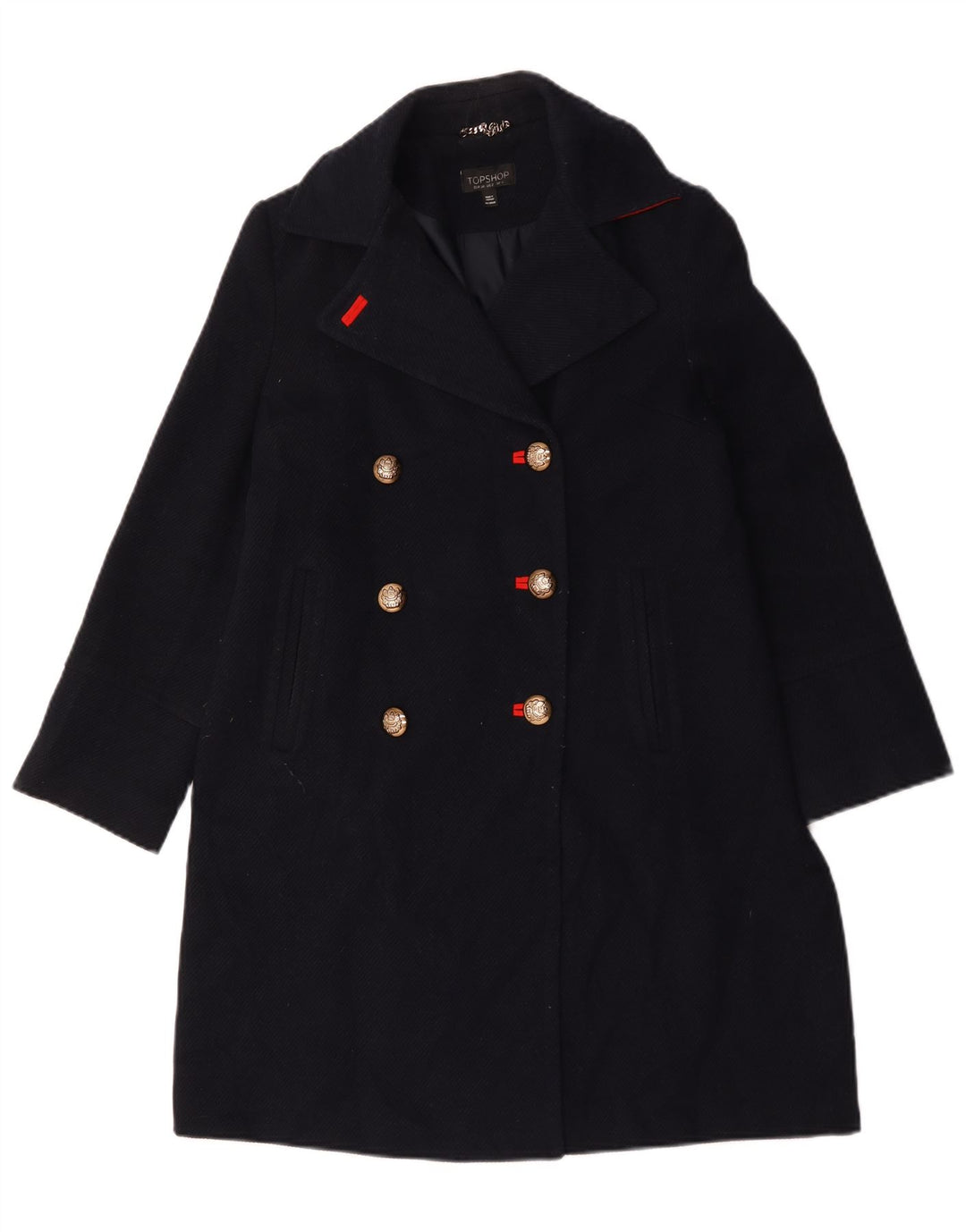 Topshop Γυναικείο παλτό με διπλό στήθος UK 6 XS Navy Blue Polyester