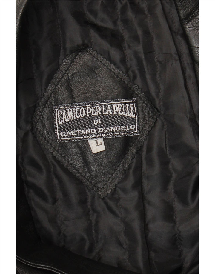 Vintage γυναικείο δερμάτινο παλτό UK 14 Large μαύρο δέρμα