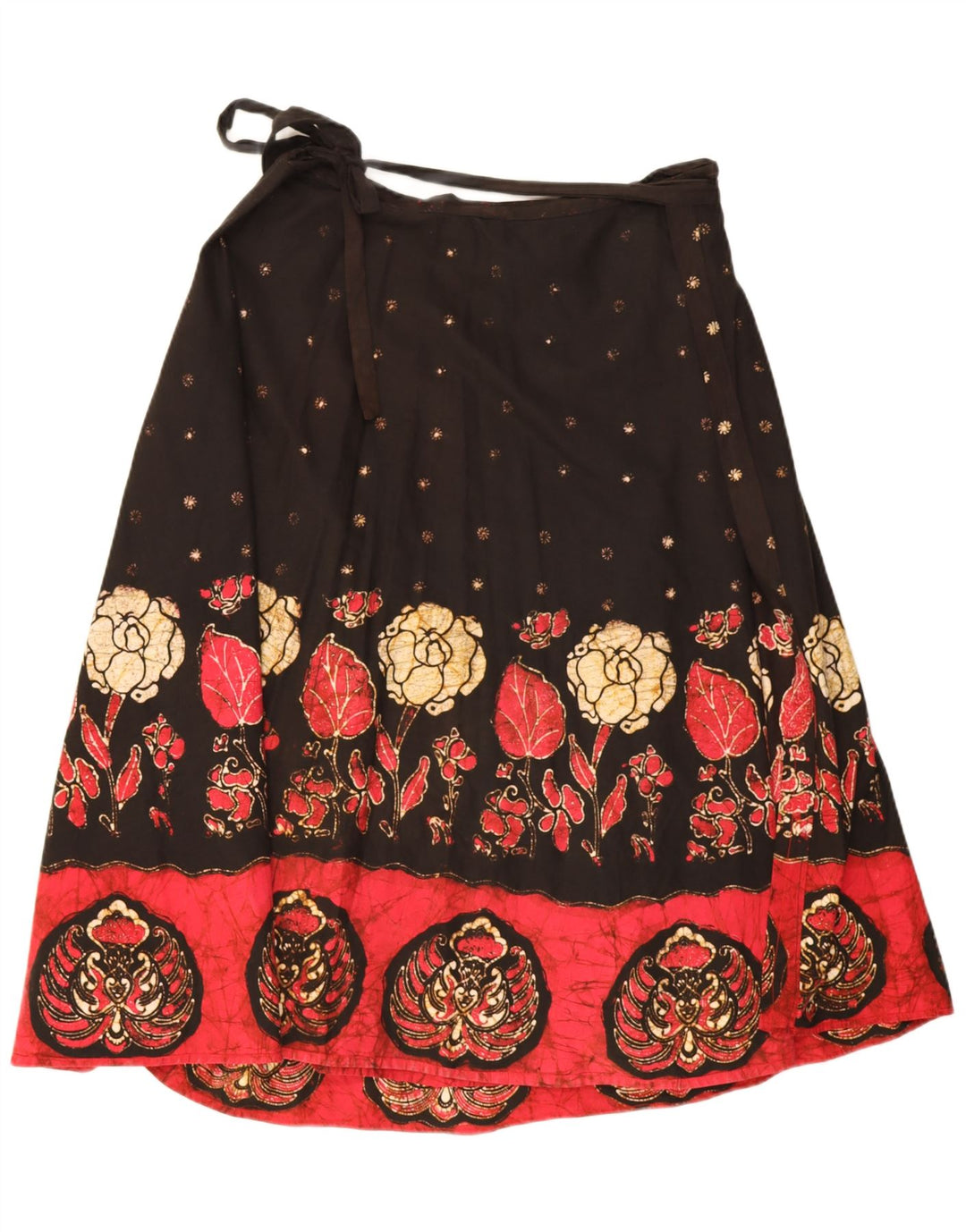 Vintage Γυναικεία Wrap Φούστα W32 Μεγάλη Μαύρη Floral