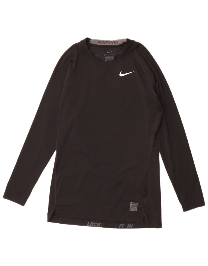NIKE Ανδρικό γραφικό μπλουζάκι Dri Fit με μακρυμάνικο μεσαίο μαύρο πολυεστέρα