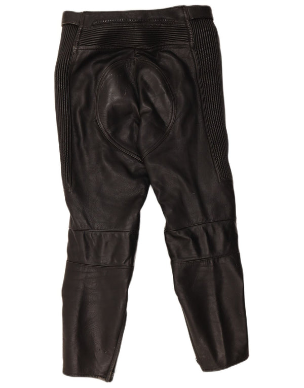 Vintage Γυναικείο Δερμάτινο Παντελόνι Biker IT 40 Small W30 L26 Μαύρο Δερμάτινο