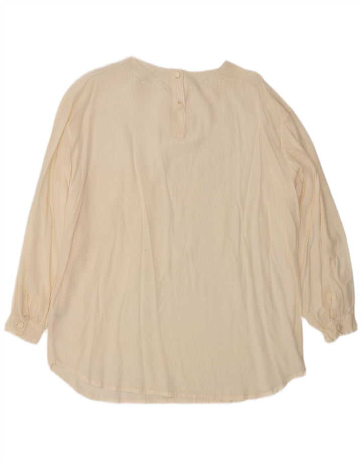 Vintage γυναικεία υπερμεγέθη μπλούζα UK 14 Medium Off White Silk