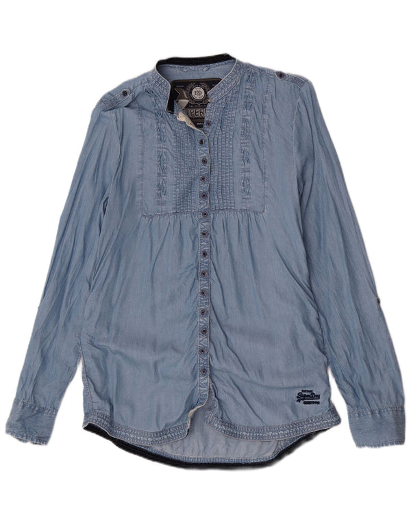 Superdry Γυναικείο μακρυμάνικο στρατιωτικό επίσημο πουκάμισο UK 10 Small Blue Tencel