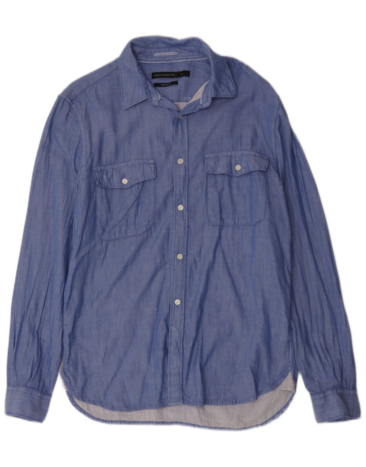 French Connection Ανδρικό πουκάμισο κανονικής εφαρμογής, μεσαίο μπλε βαμβακερό