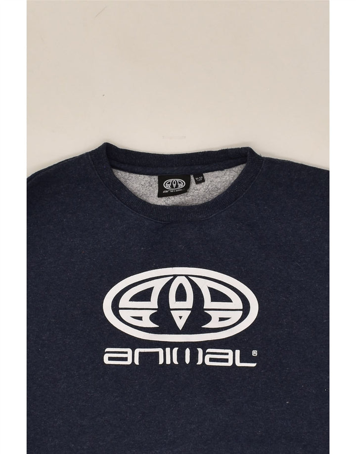 ANIMAL Boys Graphic Sweatshirt Jumper 11-12 Years Navy Blue Cotton | Vintage Animal | Thrift | Second-Hand Animal | Used Clothing | Messina Hembry 