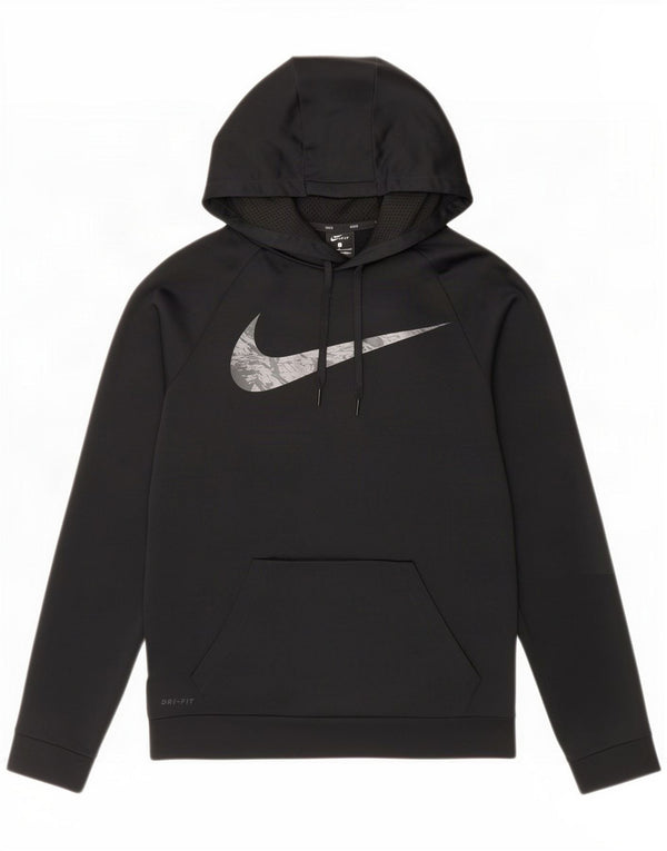 Nike Mens Dri Fit Graphic Hoodie Jumper Small Black Polyester