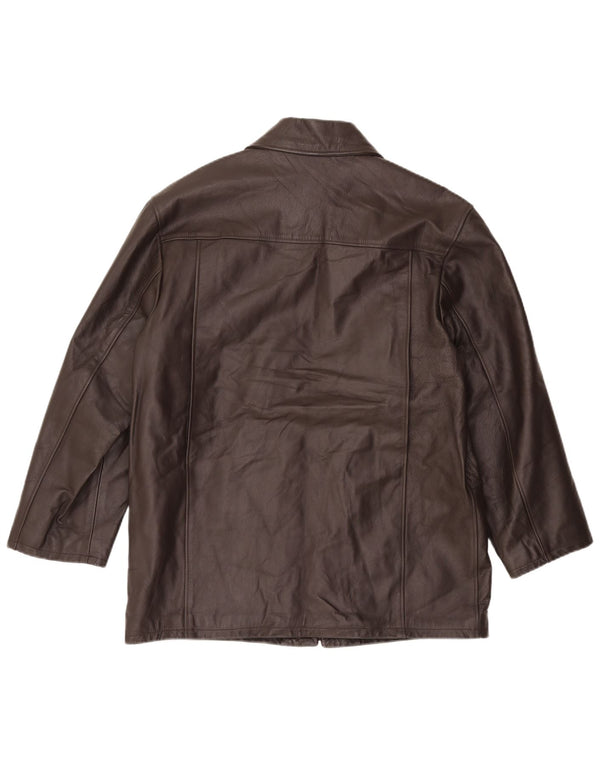 VINTAGE Boys Δερμάτινο Παλτό 15-16 Χρόνια XL Καφέ Δερμάτινο