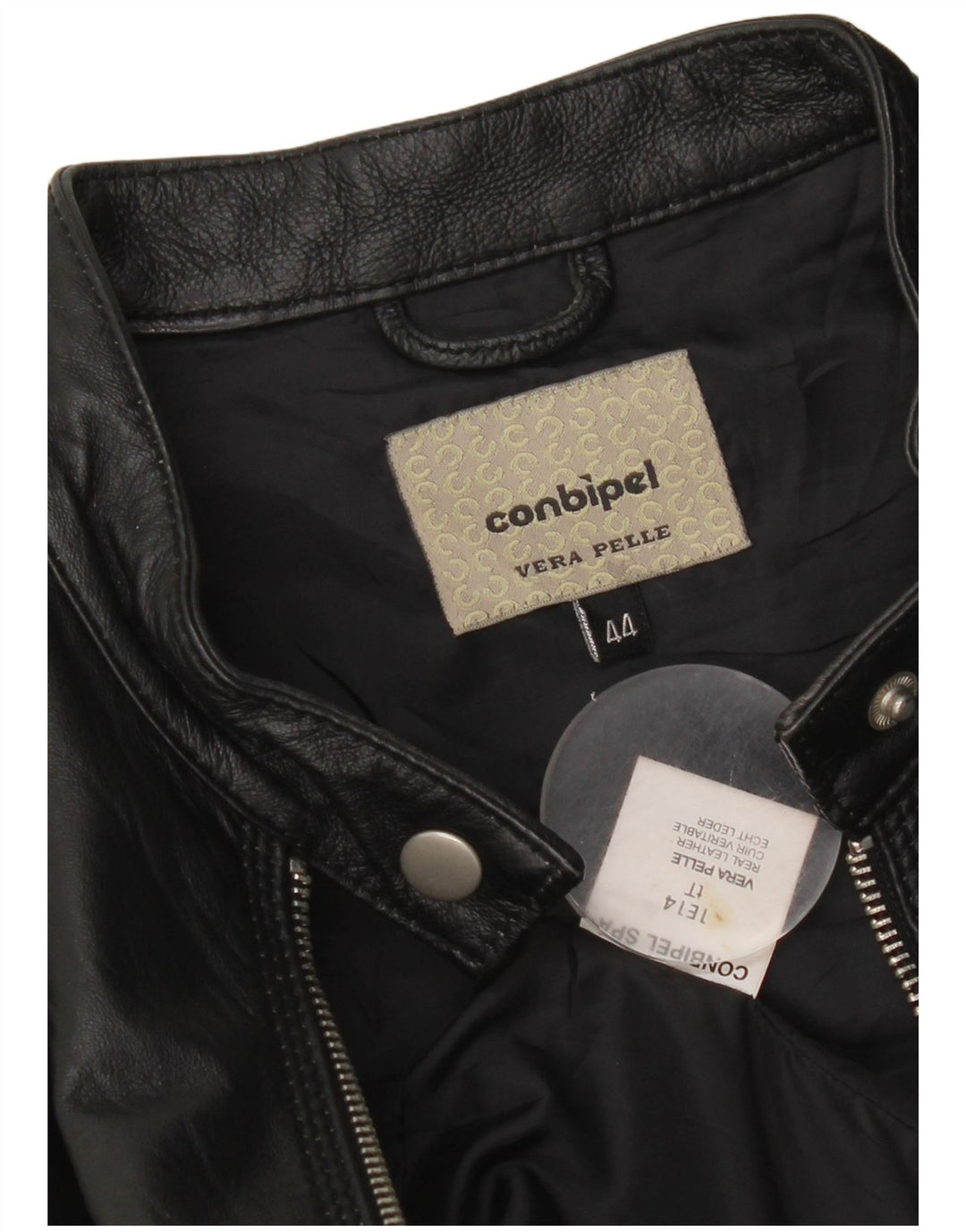 Conbipel Γυναικείο Crop Δερμάτινο Μπουφάν Biker IT 44 Μεσαίο Μαύρο Δερμάτινο