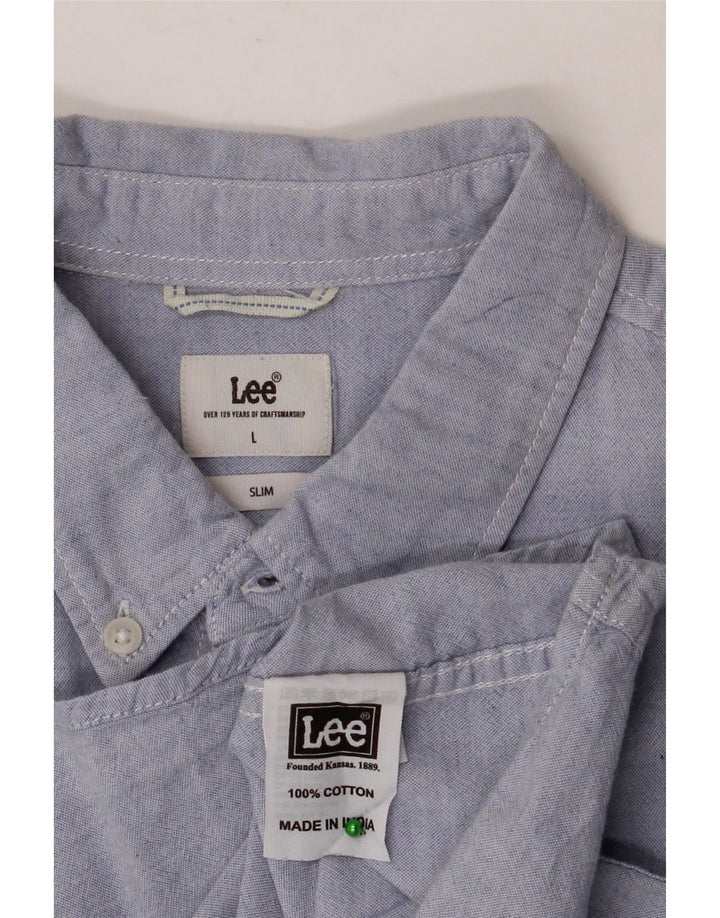 Ανδρικό πουκάμισο LEE Slim Fit μεγάλο μπλε βαμβακερό