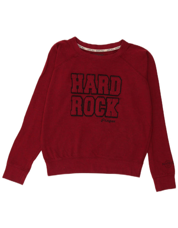Hard Rock Cafe Womens Prague Graphic Φούτερ Jumper UK 16 Large Burgundy