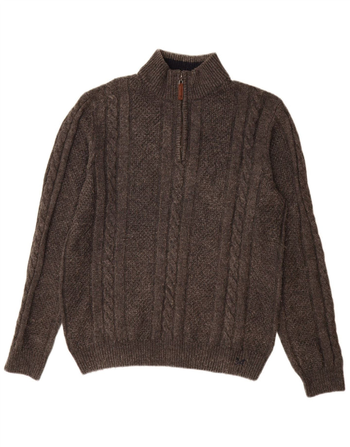 Crew Clothing Ανδρικό πουλόβερ με λαιμόκοψη με φερμουάρ μεγάλο γκρι μαλλί
