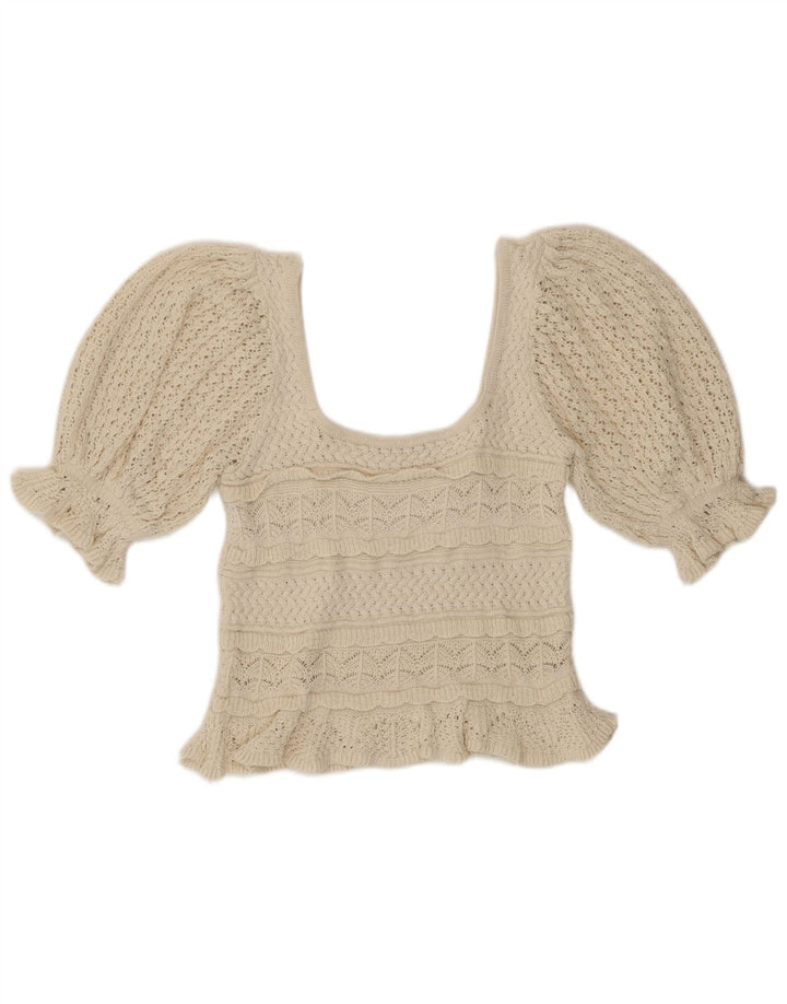 Zara Γυναικεία Crop Crochet Μπλούζα Top UK 10 Small Beige