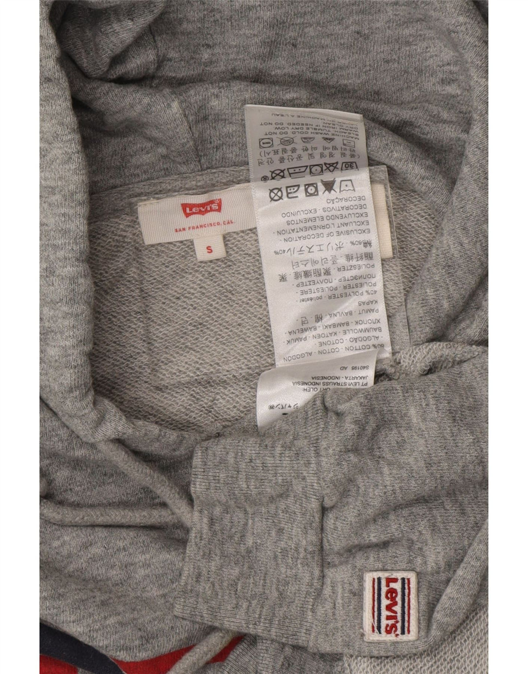 Γυναικεία LEVI'S Oversized Crop Graphic Hoodie Jumper UK 10 Small Grey Cotton
