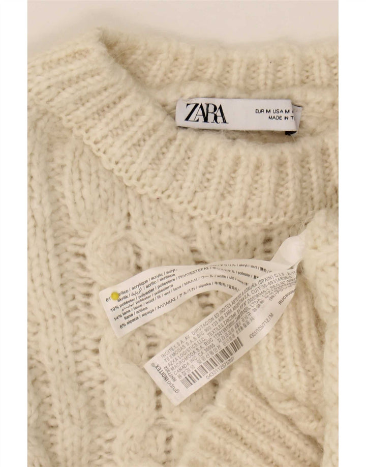 Zara Γυναικείο πουλόβερ με λαιμόκοψη μεγάλου μεγέθους UK 12 Medium Off White