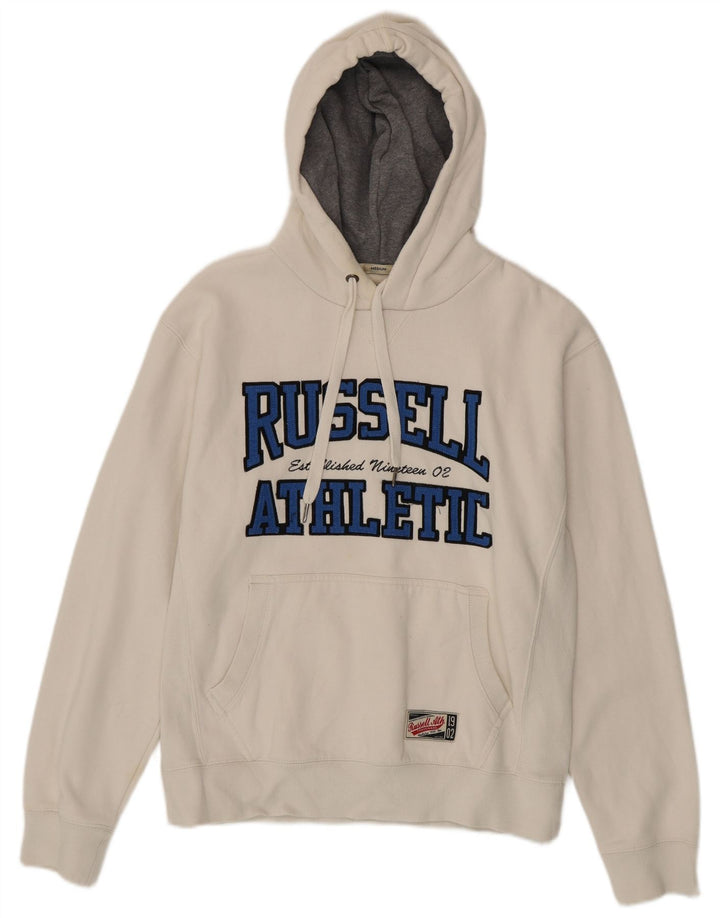 Ανδρικό γραφικό κουκούλα RUSSELL ATHLETIC, μεσαίο λευκό βαμβακερό