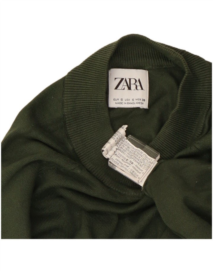 ZARA Γυναικείο πουλόβερ με λαιμόκοψη UK 10 Small Khaki Viscose