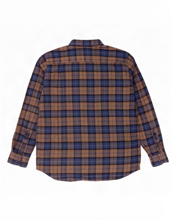 Ανδρικό φανελένιο πουκάμισο Massimo Dutti 2XL καφέ καρό