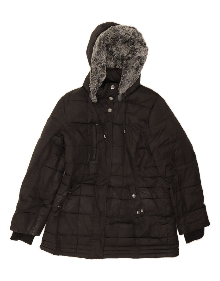 NAUTICA Womens Petite Hooded Padded Jacket UK 16 Large Black Polyester Vintage Nautica and Second-Hand Nautica from Messina Hembry 