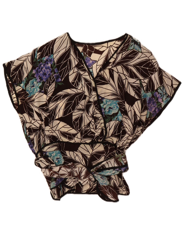 Vintage Γυναικεία Crop Μπλούζα Τοπ UK 16 Large Brown Floral