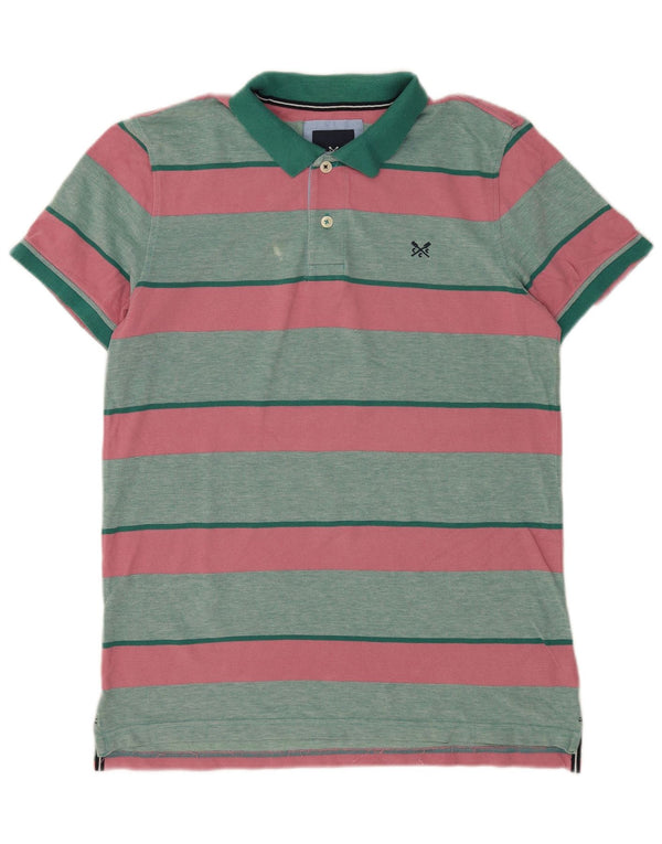 Crew Clothing Mens Polo Shirt Medium Green Striped Cotton