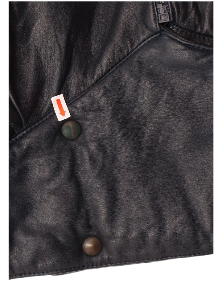 VINTAGE Γυναικείο Crop Δερμάτινο Μπουφάν UK 6 XS Navy Blue