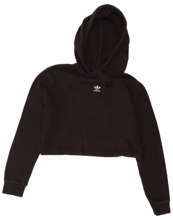 Adidas Womens Crop Oversized Hoodie Jumper UK 6 XS Μαύρο βαμβακερό