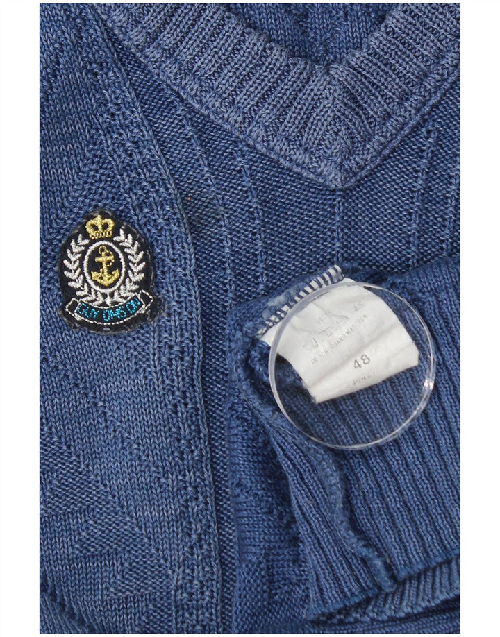 Vintage Ανδρικό πουλόβερ με V λαιμόκοψη IT 48 Μεσαίο Μπλε Βαμβακερό