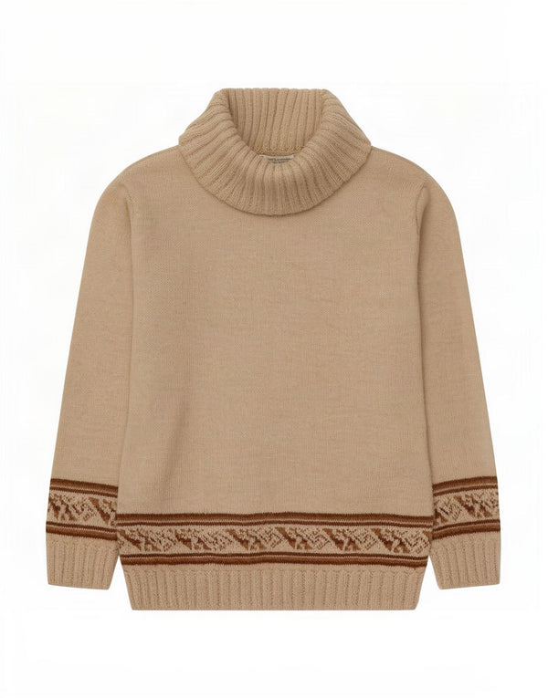 Vintage γυναικείο πουλόβερ με ρολό λαιμόκοψη UK 12 Medium Beige Fair Isle