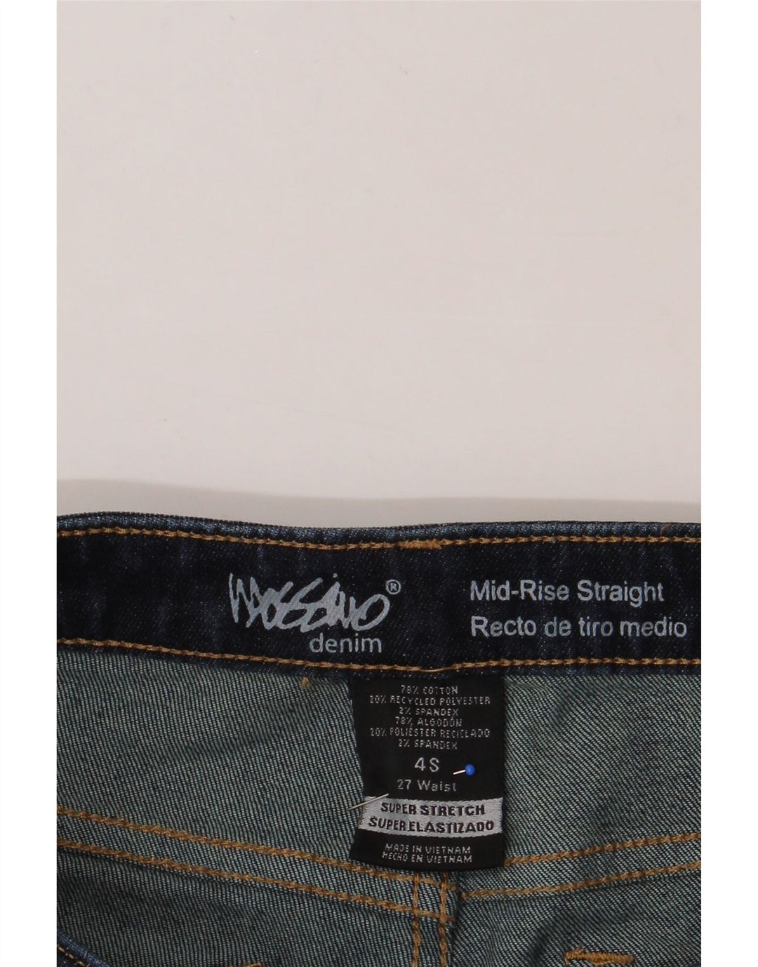 MOSSIMO Womens Super Strech Straight Jeans US 4 Small W27 L28 Navy Blue Vintage Mossimo and Second-Hand Mossimo from Messina Hembry 