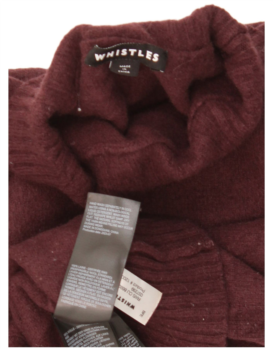 Whistles Γυναικείο πουλόβερ με λαιμόκοψη χελώνας UK 14 Medium Maroon Wool
