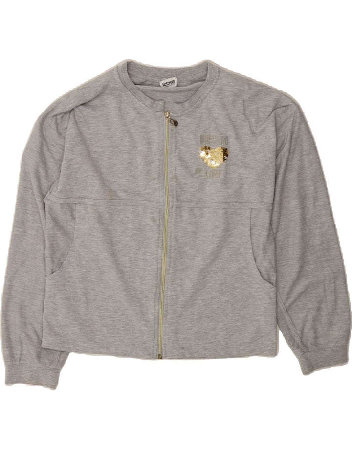 MOSCHINO Womens Tracksuit Top Jacket UK 12 Medium Grey Cotton Vintage Moschino and Second-Hand Moschino from Messina Hembry 
