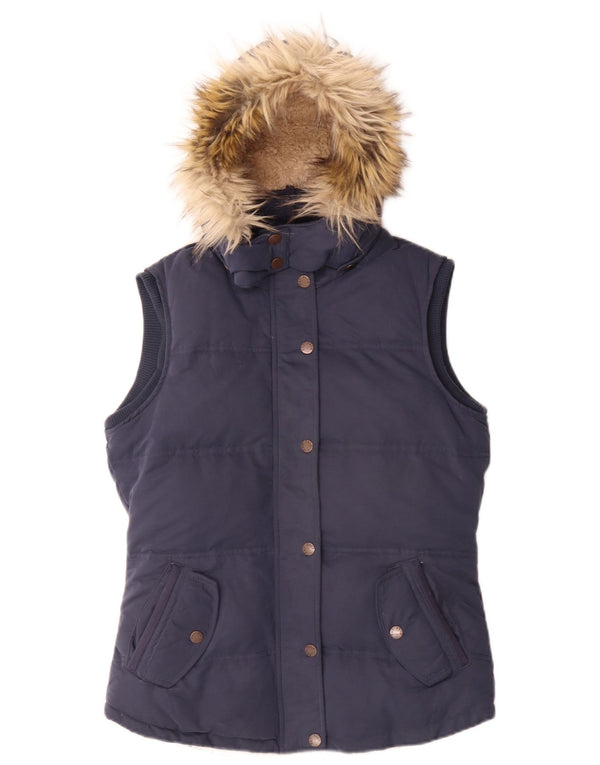Fat Face Γυναικεία κουκούλα Sherpa με επένδυση Gilet UK 10 Small Navy Blue Polyester