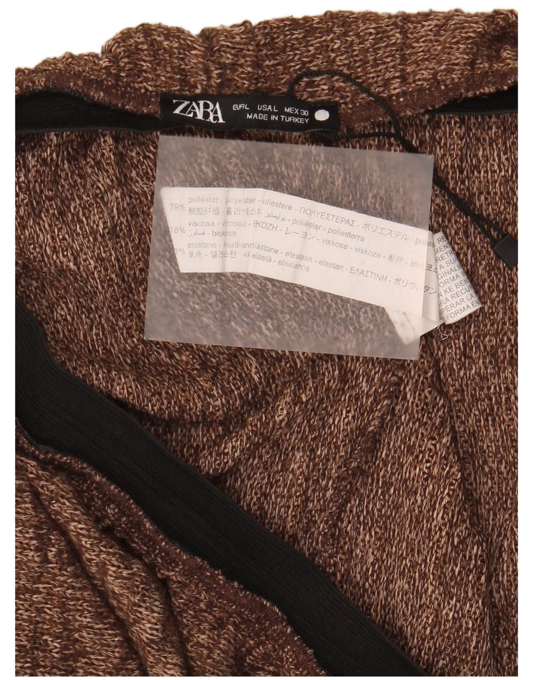 Zara Γυναικεία πλέξη ίσια φούστα μεγάλη W30 καφέ φλοκωτός πολυεστέρας
