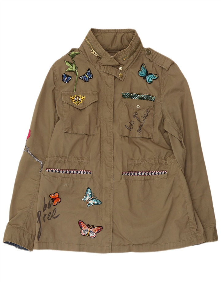 DESIGUAL Γυναικείο γραφικό Military Jacket EU 42 Large Khaki Cotton Butterfly