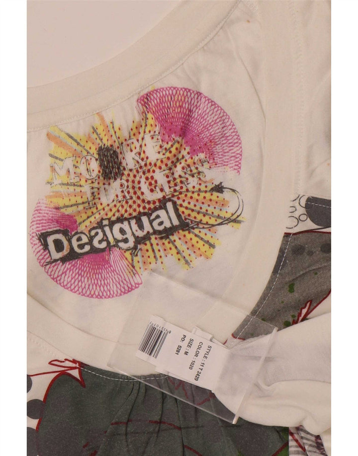 Γυναικείο γραφικό μπλουζάκι Desigual Top UK 12 Μεσαίο λευκό πολυεστέρα