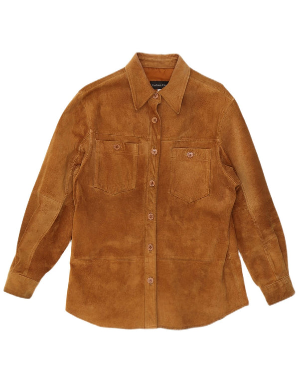 VINTAGE Γυναικείο πουκάμισο Suede UK 12 Medium Beige Leather