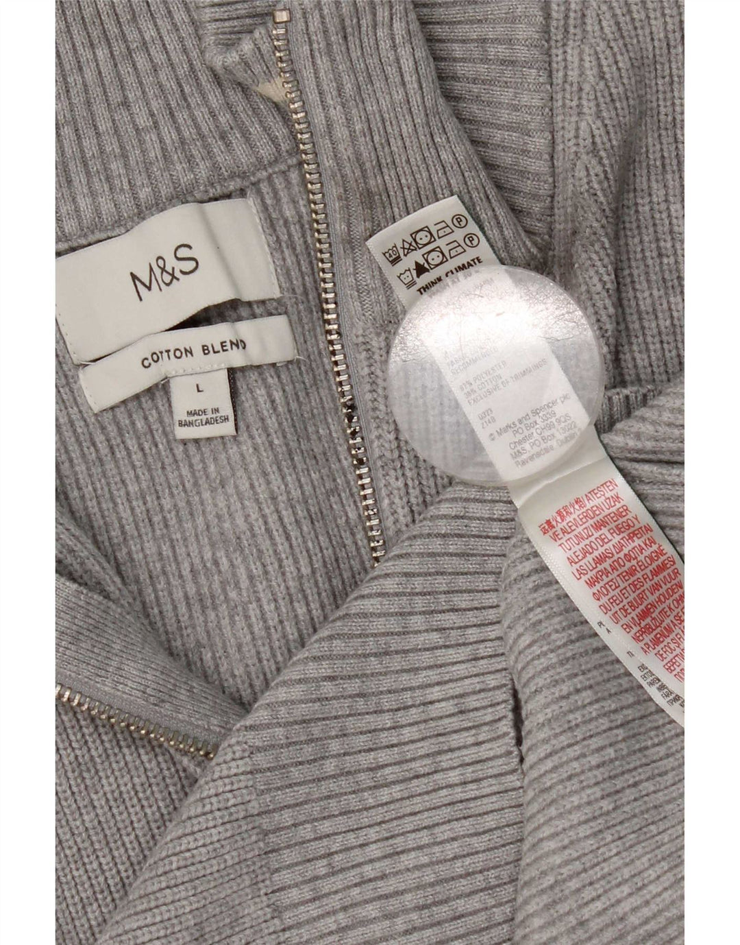 Marks & Spencer Ανδρικό πουλόβερ με φερμουάρ σε κανονική εφαρμογή, μεγάλο γκρι